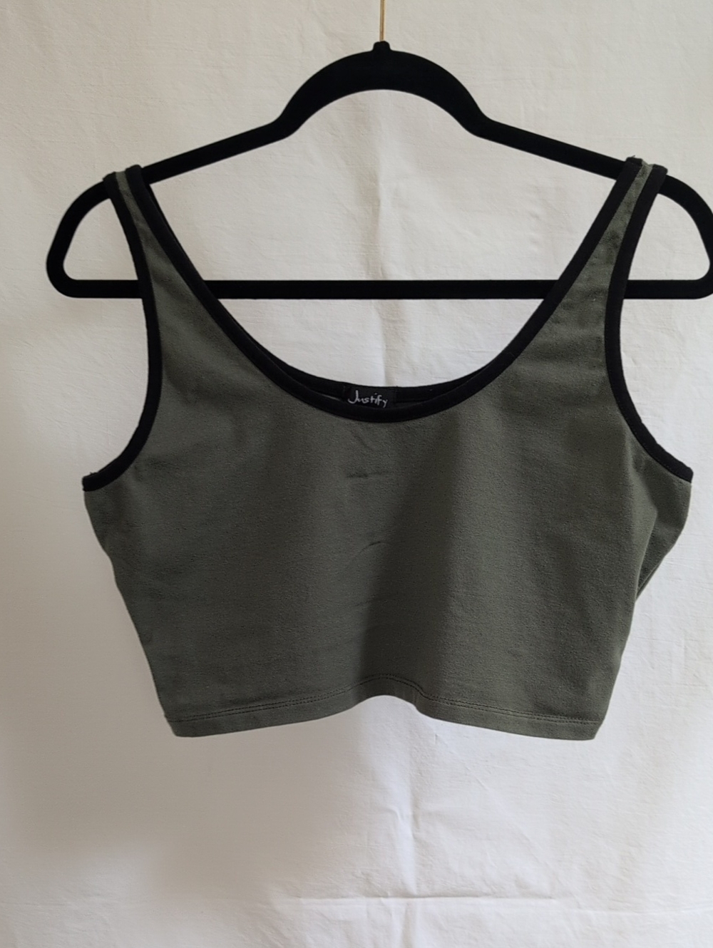 Justify Crop Top Sports Bra Green Black Cotton Sz XL